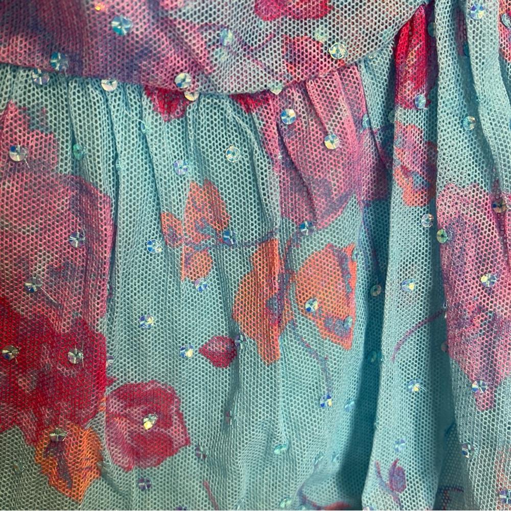 Free People LoveShackFancy Lindona Mesh Tulle Overlay Embellished Mini Skirt 4 - Picture 6 of 7